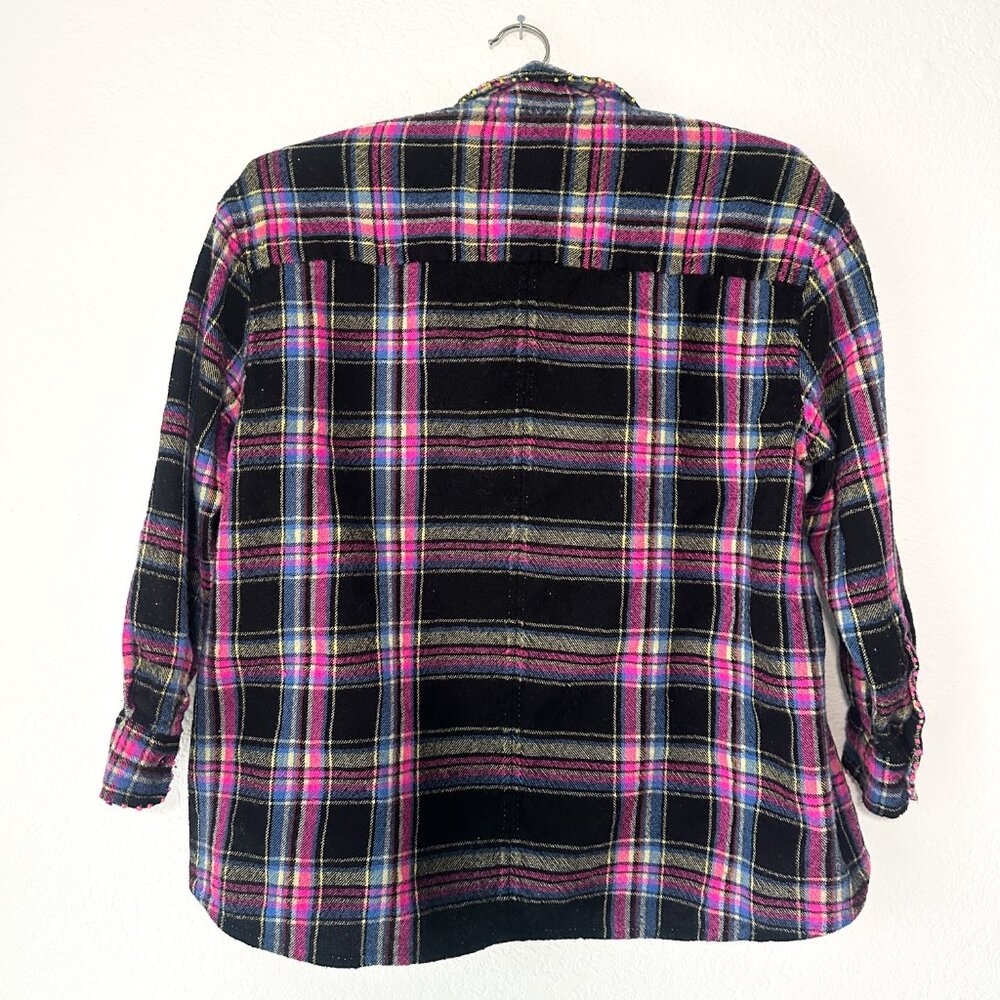 Péro Hand Embroidered Wool Plaid Shirt Jacket Made in India Artisan - Picture 9 of 10